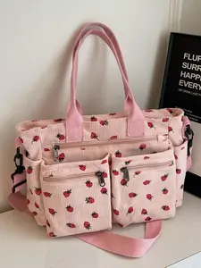 Women's Strawberry Pattern Tote Bag, Large Capacity Shoulder Bag for Daily Used, Casual Shopping Bag, Casual Trendy Versatile High-quality Daily Commuting Bag, Girl Fashionable Bag