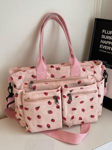 women's strawberry pattern tote bag, biggie bag upgraded large, unique bags, large capacity shoulder bag for daily used, casual trendy versatile high-quality daily commuting elegant bags, girl fashionable bag, ladies purse