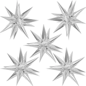 60 Pcs 12 Spike Foil Explosion Star Balloons Silver Party Decoration for Christmas New Year Eve Birthday