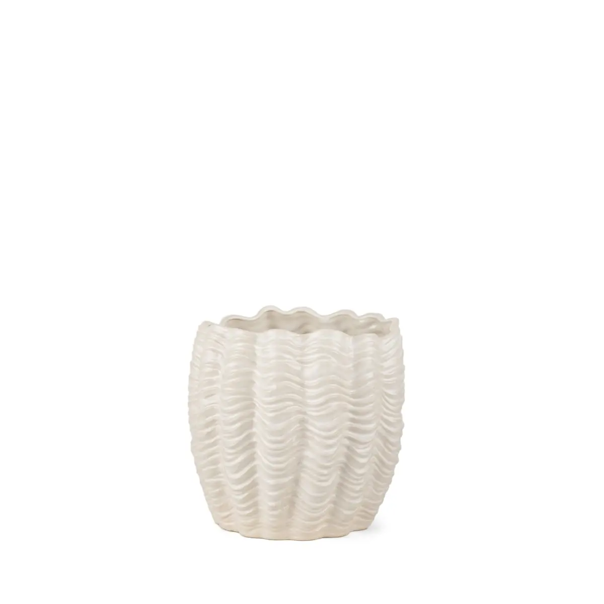 360 Stand 11 in. Cream Ceramic Cylinder Sculptural Waves Flower Vase - Modern Handcrafted Watertight Home Decor Table Centerpiece, Ideal Gift for Home Supplies, Decoration, Mother's Day, Decorative, Modern Ceramic Vase, Handmade