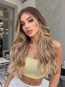 24 Inch Ombre Long Curly Wig, Full Head Synthetic Material, Natural High Temperature Fiber, Suitable for Daily Wear Women's Wigs, Machine Made Wigs