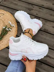 Women's fashion sporty casual lace-up sneakers, Fashionable casual sneakers, Streetwear Sneaker Style, thick-soled height-increasing dad shoes, pair with jeans and skirts, suitable for daily casual wear and commuting