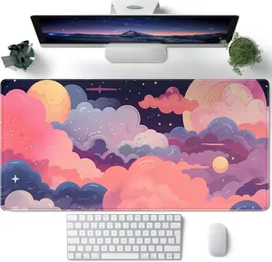 Cute Desk Mat Kawaii Clouds Pink Purple Desk Pad Anime XXL Large Mouse Pad Big Full Desk Gaming Mousepad Laptop Computer Keyboard Mouse Mat 35.43''X 15.7'' Cute Desk Decor Accessories
