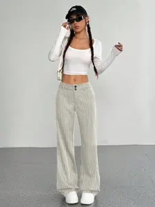 Two-Tone Pinstripe High-Waisted Wide-Leg Trousers | Y2K Office & Casual Aesthetic | Tailored & Loose Fit | Versatile Streetwear | Perfect for Everyday & Office Wear