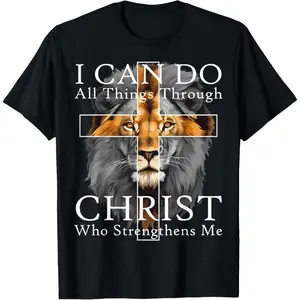 Christian T-shirt I Can Do All Things Through Christ Christian Lion Faith T-Shirt tokwear Tee