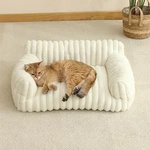 Bed Fluffy Cat Sofa with Premium SoftCorduroy Fleece, Fuzzy Couch Bed with Removable Washable Cover, Supportive CatChair for Indoor Cats