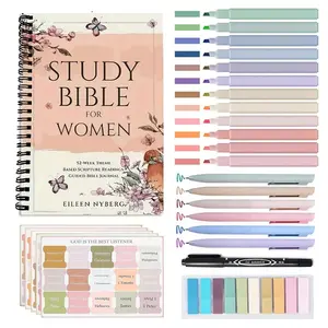 Bible Set Include Bible Quotes Spiral Coil Notebook, Guided Bible Journal, Pen and Tabs | Perfect Religious Gift for Church and Personal Use, Women Bible Verse Christian Notebook, Ideal Daily Supplies for Friends and Family