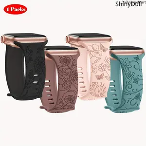 4-Pack Stylish Floral Pattern Silicone Apple Watch Bands, Sport Strap Accessories for 38-49mm Series 1-11 SE Ultra, Tech Accessories