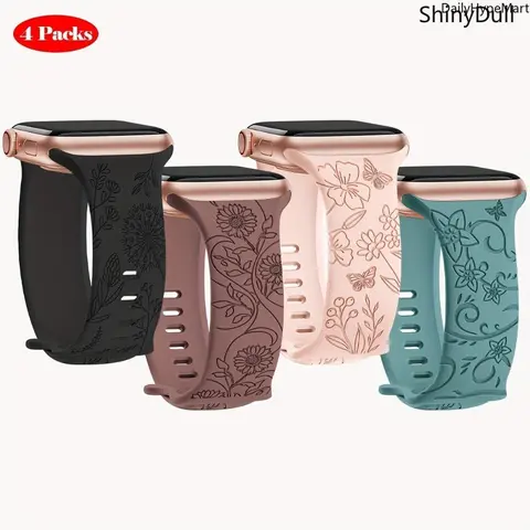 4-Pack Funky Stylish Floral Pattern Silicone Smartwatch Straps, Wearable Accessories for 38-49mm Series 1-11 SE Ultra, Everyday Watch Straps for Back to School Outfits