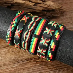 6pcs/set Bohemian Vintage Multilayer Leather Bracelets for Men Handwoven Punk Fashion Jewelry