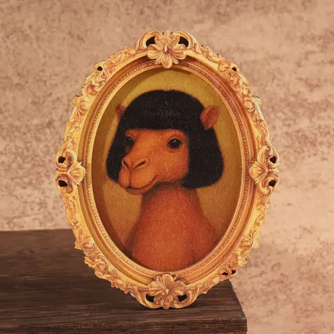 1PC Vintage Camel Refrigerator Decorating Magnet, Fun Portrait Oval Frame, Cute Home Decor, Creative Gift Idea, 1 Piece Fake Hair Magnet, Decoration, Refrigerator Magnets, Cute Magnets For Fridge