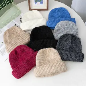 New Style Winter Warm Solid Color Slouchy Winter Hats Beanie Cap Y2k Warm Cap For Women Cap Winter Outdoor Knitted Girl Hats