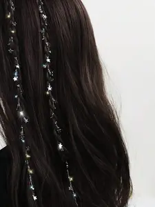 2pcs Women Star Rhinestone Braided Hair Chain, Ladies Hair Jewelry Tassel Chain Hairpin Accessories Hair Clips Hair Claws Hair Slide Hair Barrettes, School Stuff, Looks Of Party, Hair Accessories, Head Accessories, Hair Charms