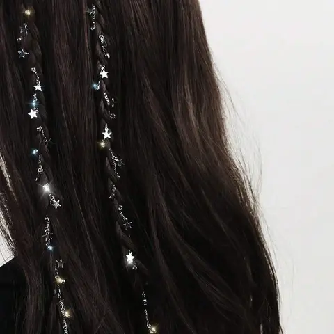 2pcs Women Star Rhinestone Braided Hair Chain, Ladies Hair Jewelry Tassel Chain Hairpin Accessories Decorative Hair Clips Hair Claws Hair Slide Hair Barrettes, School Stuff, Looks Of Party, Hair Accessories For Braids, Head Accessories