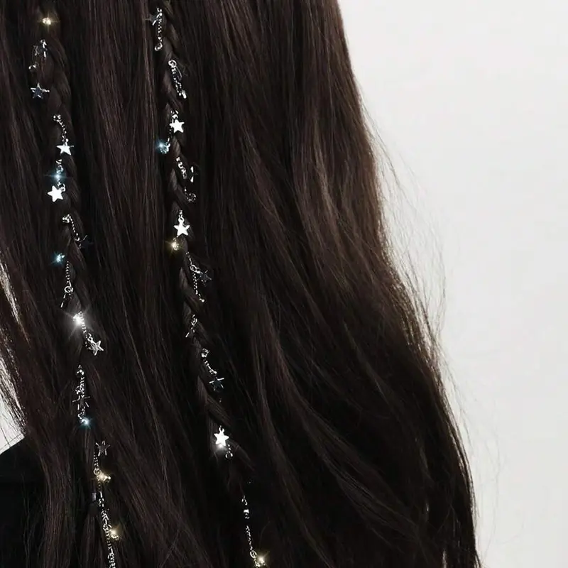 2pcs Women Star Rhinestone Braided Hair Chain, Ladies Hair Jewelry Tassel Chain Hairpin Accessories Decorative Hair Clips Hair Claws Hair Slide Hair Barrettes, School Stuff, Looks Of Party, Hair Accessories For Braids, Head Accessories
