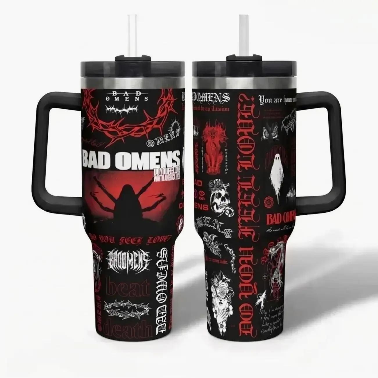 Bad Omens 40oz Tumbler With Handle, Noah Sebastian Tour Travel Mug, Do You Feel Love Insulated Cup
