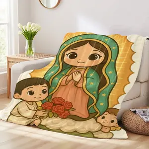 Cartoon Holy Lady Blanket for Kids – Cozy Soft Flannel Throw, Cute Heavenly Mother Illustration, Perfect Birthday Gift, Christmas Gift, Easter Gift, Ideal for Bed, Sofa, Living Room & Children’s Faith Learning Decor