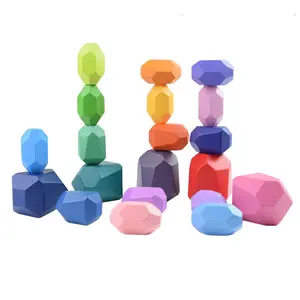 Hatwoo 20pcs Wooden Sorting Stacking Stones, Assorted Color Building Blocks Toy, Educational Balancing Stacking Stones