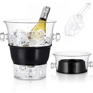 4 Liter Clear Acrylic Collapsible Ice Bucket with Handles Foldable Durable Thick Wine Champagne Bucket with Scoop Chiller for Bar Parties BBQs Weddings Picnics Travel Outdoors