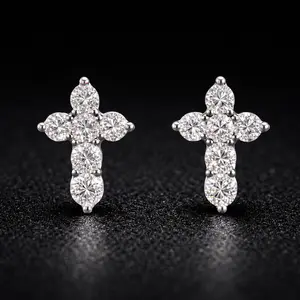 Mini Iced Cross Stud Earrings – Moissanite | Silver & Gold | 14mm