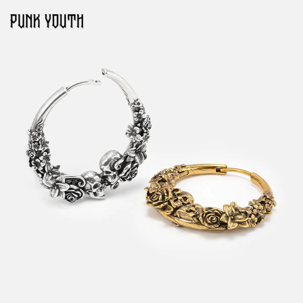 925 sterling silver post SKULL BLOSSOM EARRINGS/Brass/Hypoallergenic, nickel-free, corrosion-resistant; comfortable for sensitive skin.