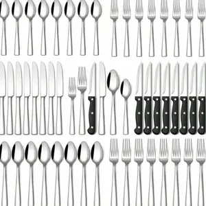 48PCS Silvery 304 Stainless Steel Flatware Set, Modern Silverware Set For 8 Person, Home And Kitchen Cutlery Knives, Forks And Spoons Set, Mirror Polished, Perfect For Weddings, Banquets, Parties