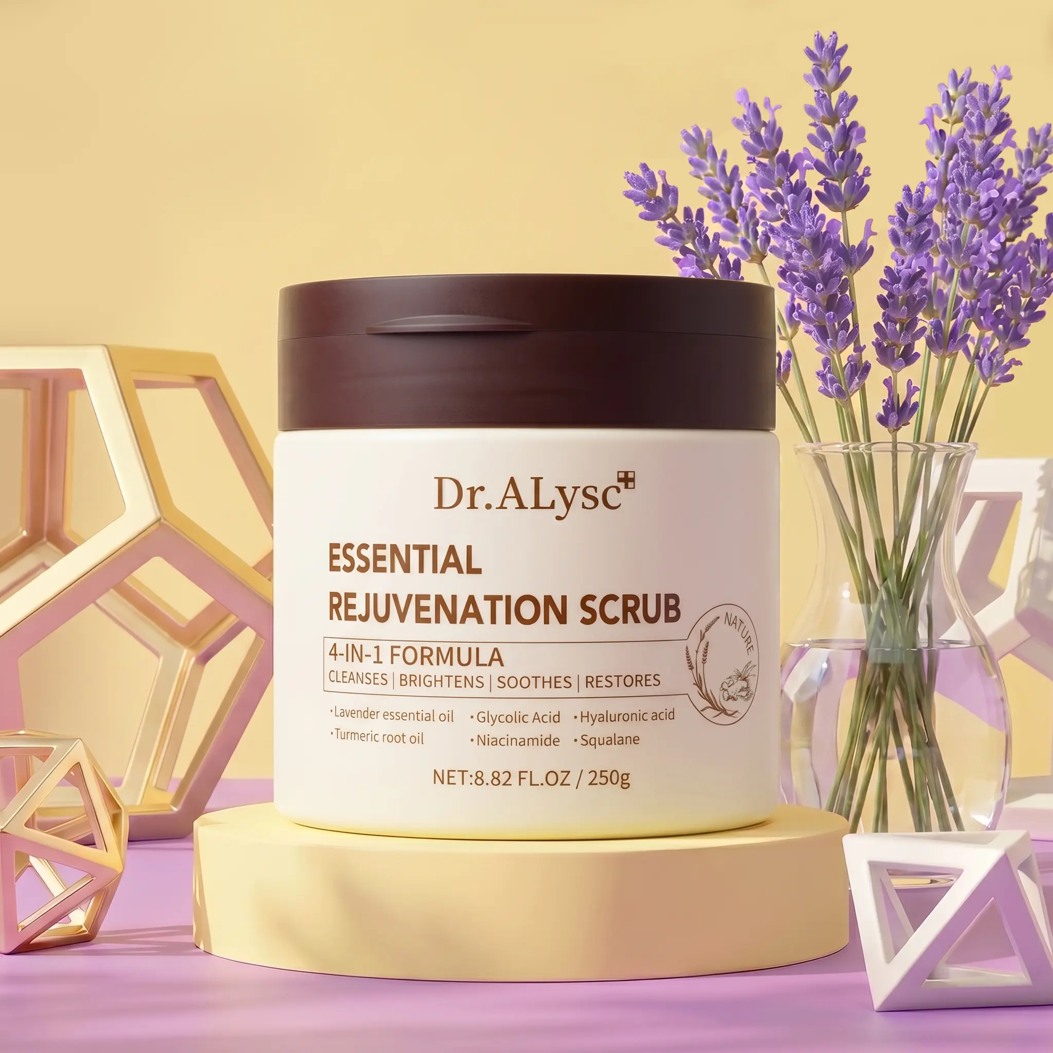 DR.ALYSC Turmeric Exfoliating Body Scrub & Face Exfoliator , Gentle 4-in-1 Rejuvenation Scrub with Niacinamide, Squalane & Glycolic Acid for Face, Underarms, Legs Area, Ideal for Daily Shower Care