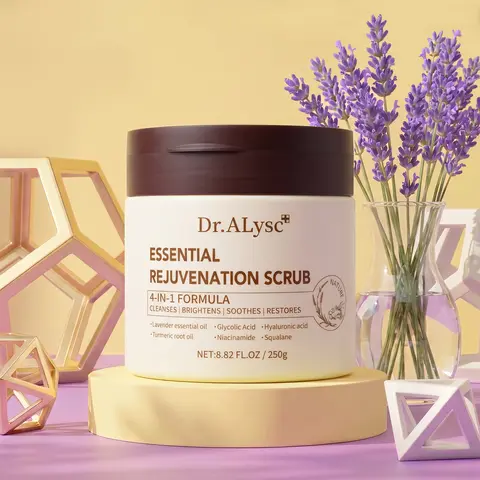 DR.ALYSC Turmeric Exfoliating Body Scrub & Face Exfoliator , Gentle 4-in-1 Rejuvenation Scrub with Niacinamide, Squalane & Glycolic Acid for Face, Underarms, Legs Area, Ideal for Daily Shower Care