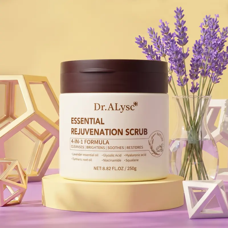 DR.ALYSC Turmeric Exfoliating Body Scrub & Face Exfoliator , Gentle 4-in-1 Rejuvenation Scrub with Niacinamide, Squalane & Glycolic Acid for Face, Underarms, Legs Area, Ideal for Daily Shower Care