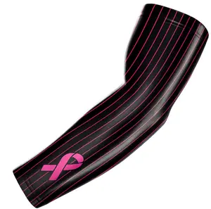 Baseball Sports Compression Arm Sleeve Pink Ribbon Cancer Awareness Black Pinstripes