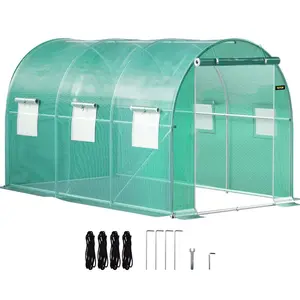 Fathersdaygift VEVOR 12x 7x 7 ft Walk-in Tunnel Greenhouse, Portable Plant Hot House with Galvanized Steel Hoops, 1 Top Beams, 2 Diagonal Poles, 1 Zippered Door 6 Roll-up Windows, Greendealsforyoudays