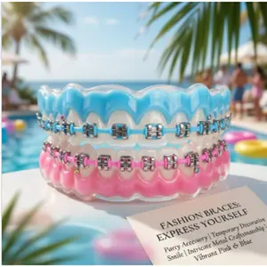 Colorful Fashion Braces with Metal Brackets, Temporary Tooth Decoration, High-Quality Orthodontic Ligature Ties for a Trendy Smile