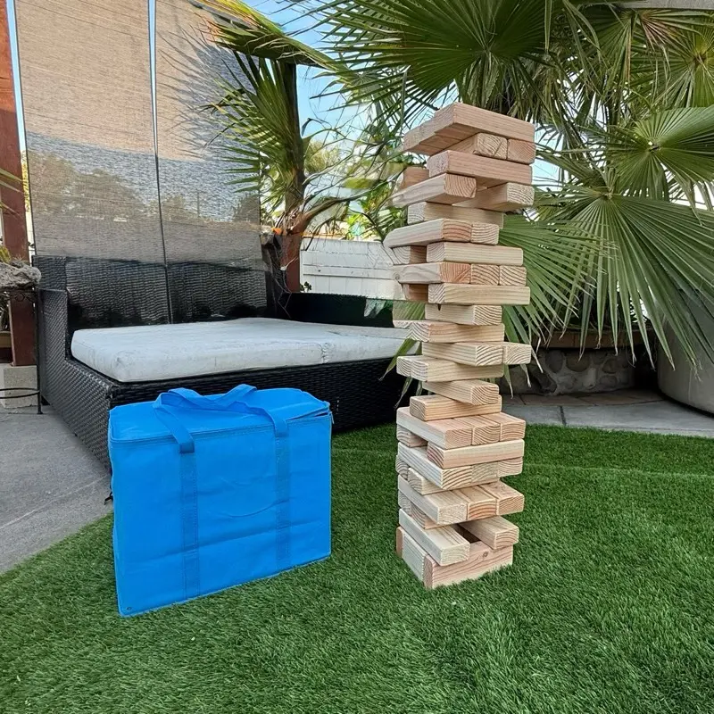 Giant Fun Games Tumble Tower Game Timbers Wood 54 Blocks Outdoor Jumbo Stacking Game for Yard Lawn Fun Ideal Gift for Kids Weddings Durable Blocks with Storage Case