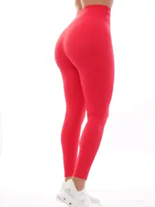 Bubble Leggings for Women High Waist Sculpting Fit with Lace Detail (Red)