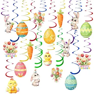25 Pack Easter  Swirl Decorations, Easter Egg Bunny  Ceiling Decor for  Classroom Office Party Supplies