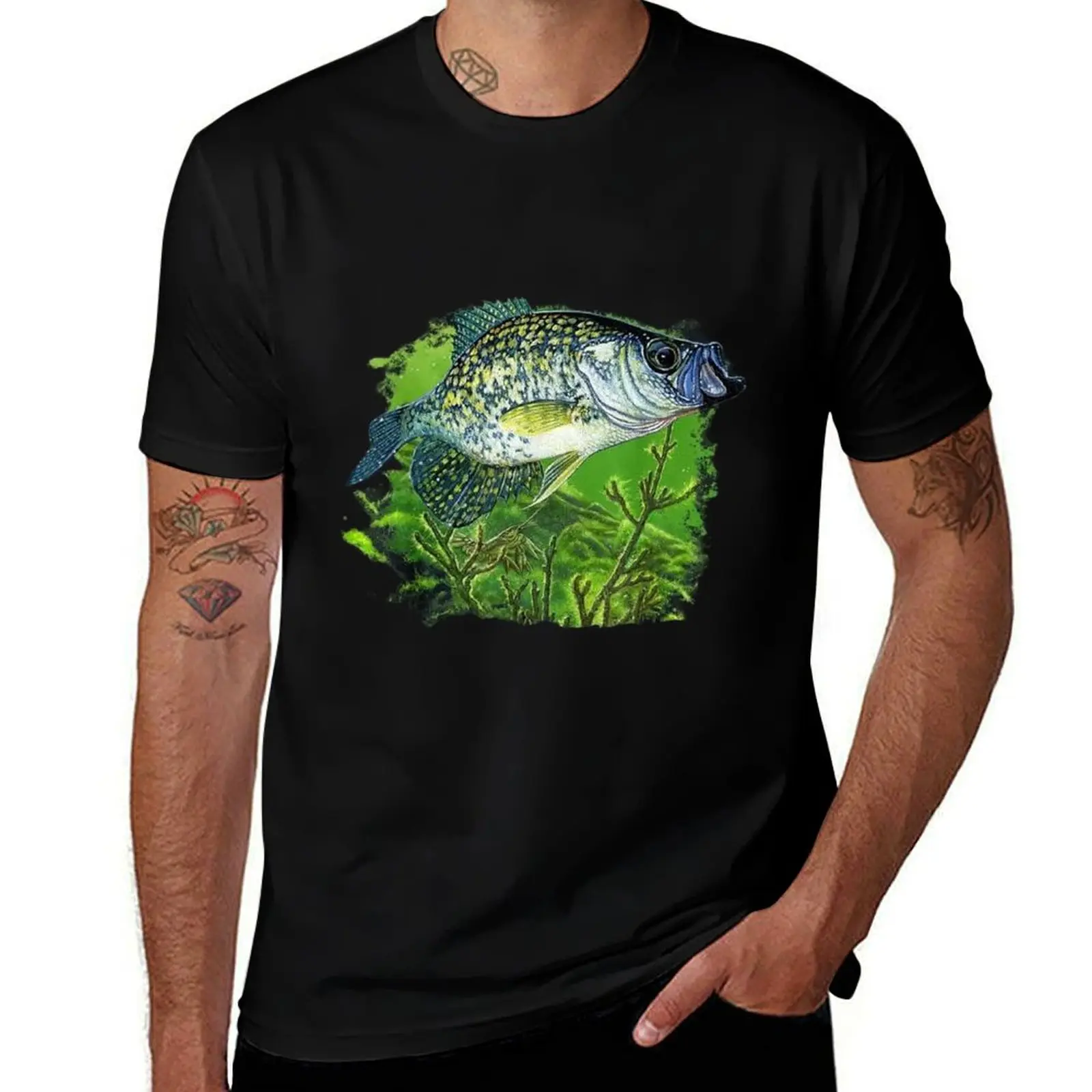 Unique Crappie Print Mens T Shirts Cotton Short Sleeve T-Shirt Crew Neck Tees Casual Shirt