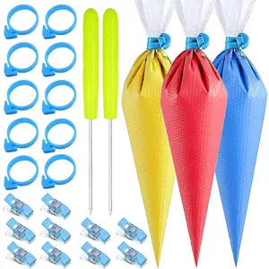 124Pcs Tipless Piping Bags Set – 100Pcs Disposable Icing Bags for Royal Icing Cookie Decorating, 10 Bag Ties+12 Clips+2 Scriber Needles, Premium Cake & Cookie Decorating Tools for Baking Beginners & Pros