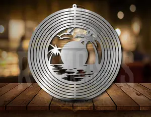 Beach Sunset Wind Spinner - Durable Steel Outdoor Decor with Metal Swivel Hook & Mesmerizing Spinning Effect - Available in Small & Large Sizes