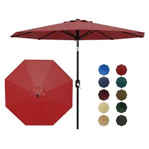 GARVEE 10ft Outdoor Patio Umbrella with Crank Lift and Push Button Tilt, Featuring 8 Durable Ribs, Ideal for Yard, Deck, or Pool Use in Red