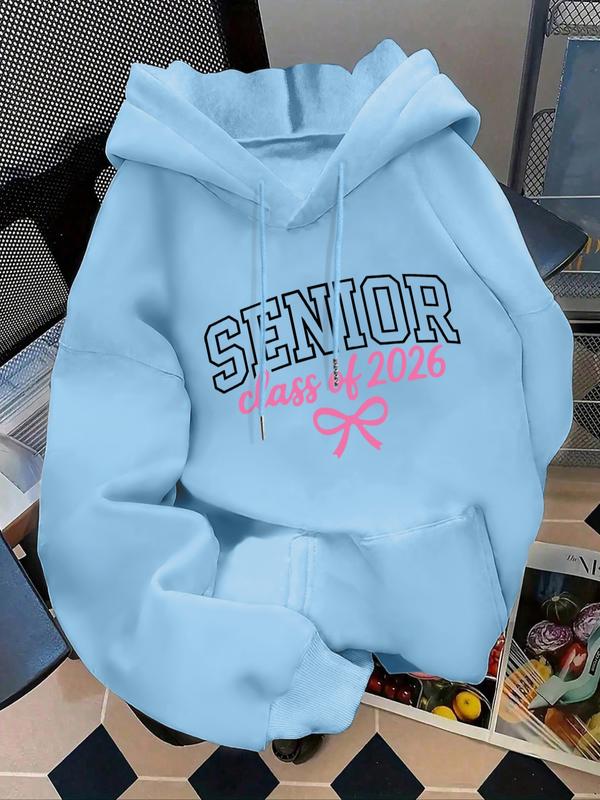 Women's Fashion Hoodie, Senior Class of 2026 Letter Print Pullover, Kangaroo Pocket, Casual Long Sleeve Sweatshirt for Fall & Winter