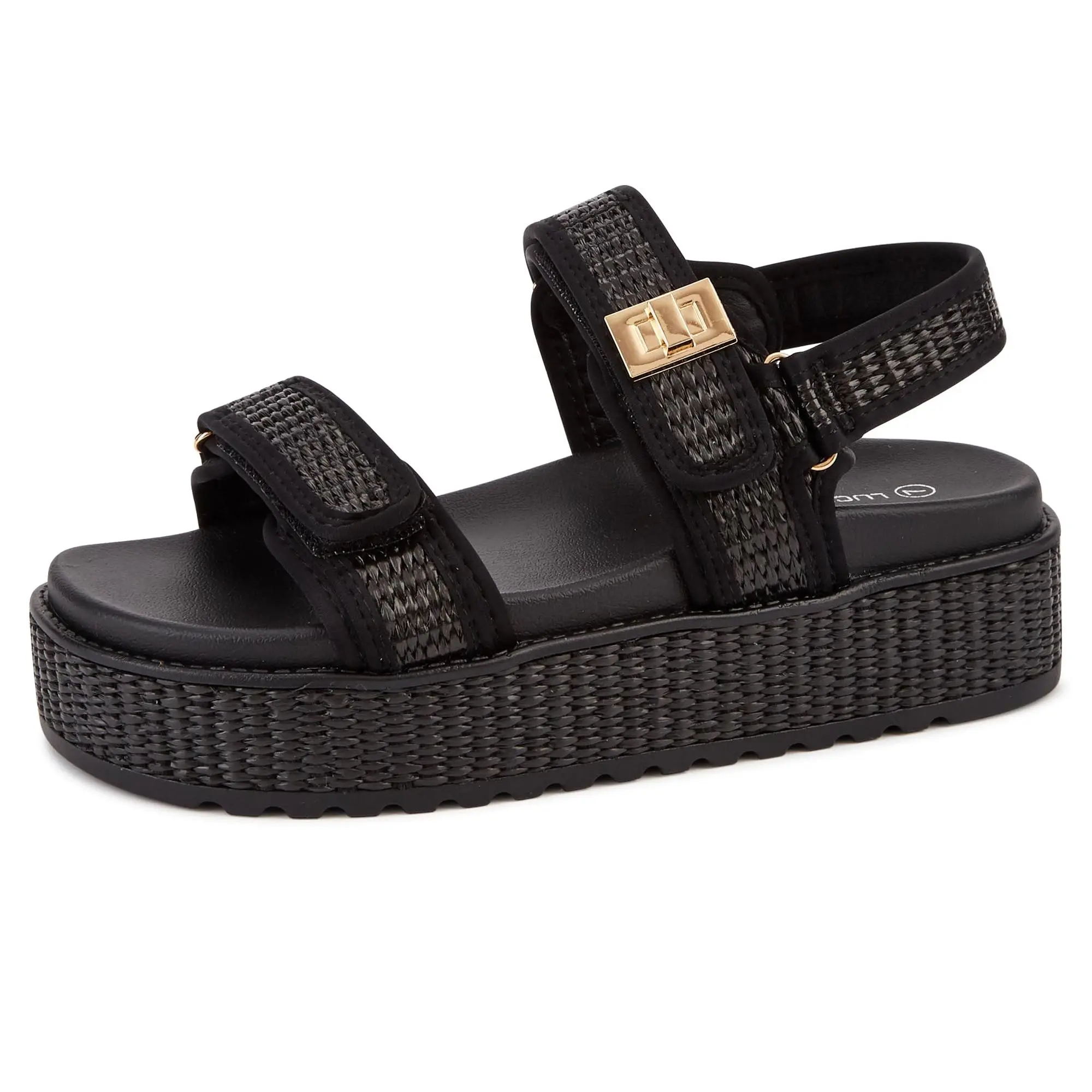 Women's Raffia Platform Wedge Sandals Open Slingback Adjustable Double Strap Beach
