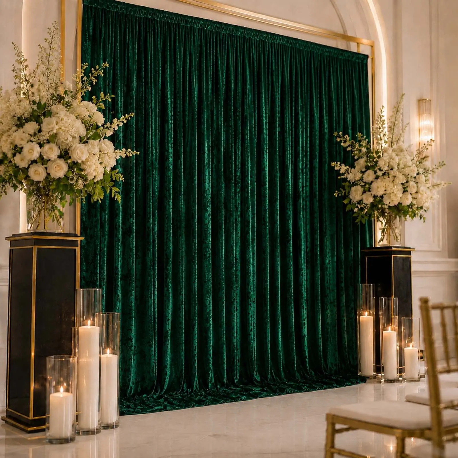 10ft x 12ft Premium Crushed Velvet Backdrop Curtain Hunter Emerald Green – Wedding Backdrop Panel & Event Drapery with Rod Pocket, 70% Blackout