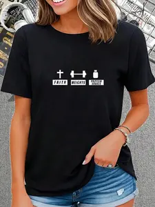 100% Cotton Funny Faith Weights Protein Shakes Christian Fitness T-Shirt