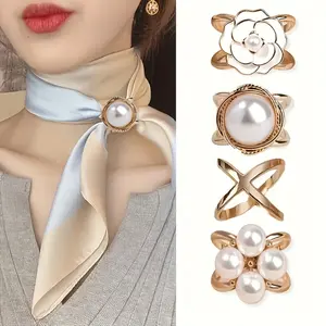 4pcs Women's Fashion Golden-Tone Minimalist Scarf Clips, Dual-Use Coat Buttons, Scarf Fasteners