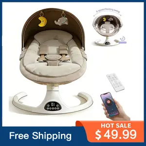 Electric Baby Swing with Bluetooth, 5-Gear Motion & Music, Hands-Free Smart Rocker for Infants, 0-3 Months Portable Remote Control boy girl toddler need bebé pio colum bouncer point harness baby rocker indoor chair adjustable backrest loungers