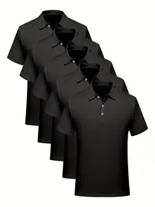 5-Pack Men's Casual Sport T-Shirts, Sporty T Shirt, Round Neck Short Sleeve, Polyester Knit, Breathable Quick-Dry, Ideal for Sports & Daily Wear