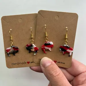 Marbled Black and Red Buffalo Hockey Earrings