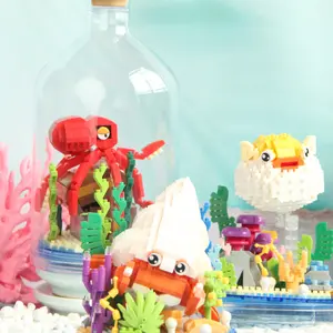 Oceanic Micro-Particle Building Blocks Set, Sea Life Habitat Underwater World Toy, Hermit Crab Octopus Pufferfish Seahorse Puzzle, Desk Decor Gift
