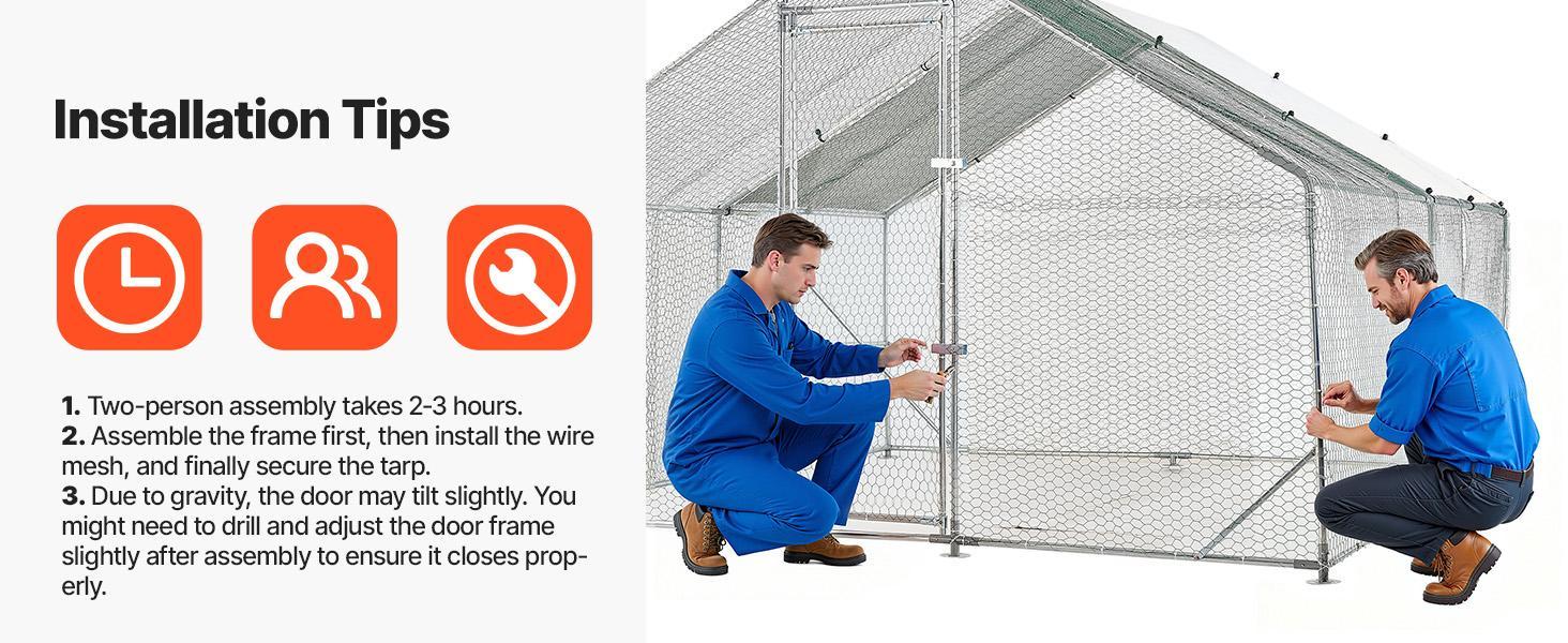 VEVOR Enclosed Chicken Cage, 9.8x9.8x6.6ft Walk-In Poultry Coop with Waterproof Cover, Sturdy Frame, Spire Roof, Spiral-Bottom Guard, Predator-Proof Mesh, All-Seasons Weather Resistance for Backyard Farm Hens (Walk-In Care Ease)#BackToSchool