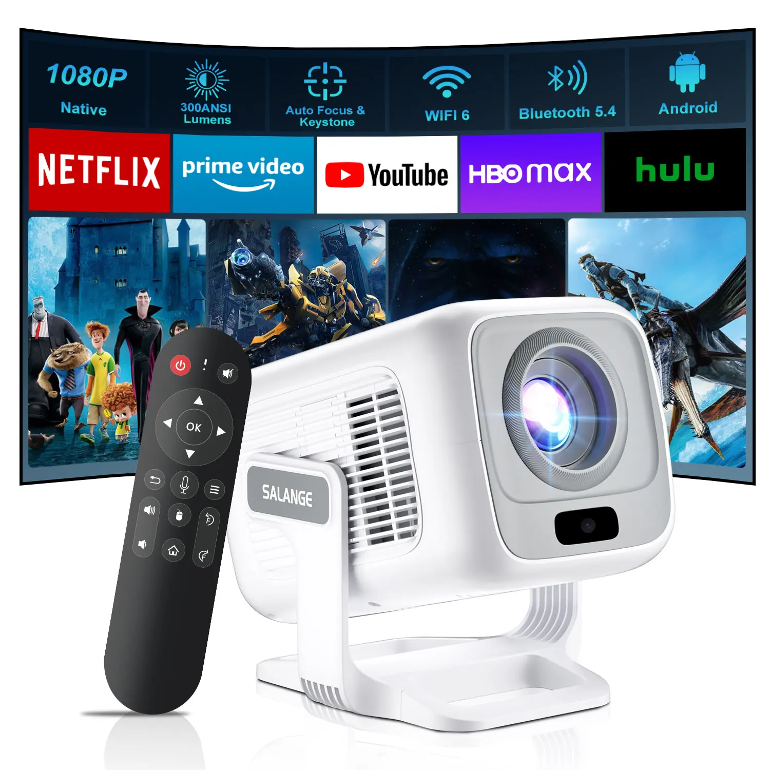 [Auto Focus & Keystone] Native 1080P Smart Projector with 5G Wifi 6 and Bluetooth 5.4 Short Throw Full HD Portable Outdoor Movie Projector with Built-in Speaker HY260Max Mini Portable Proyector Smart WiFi Projector